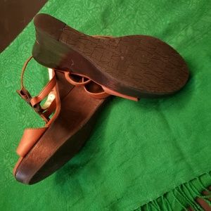 Rust orange and wood heel DVF